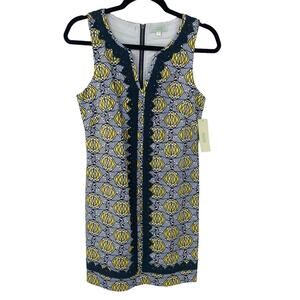 NWT Jade Lantern Print Sleeveless Shift Dress Navy White Yellow Womens XS